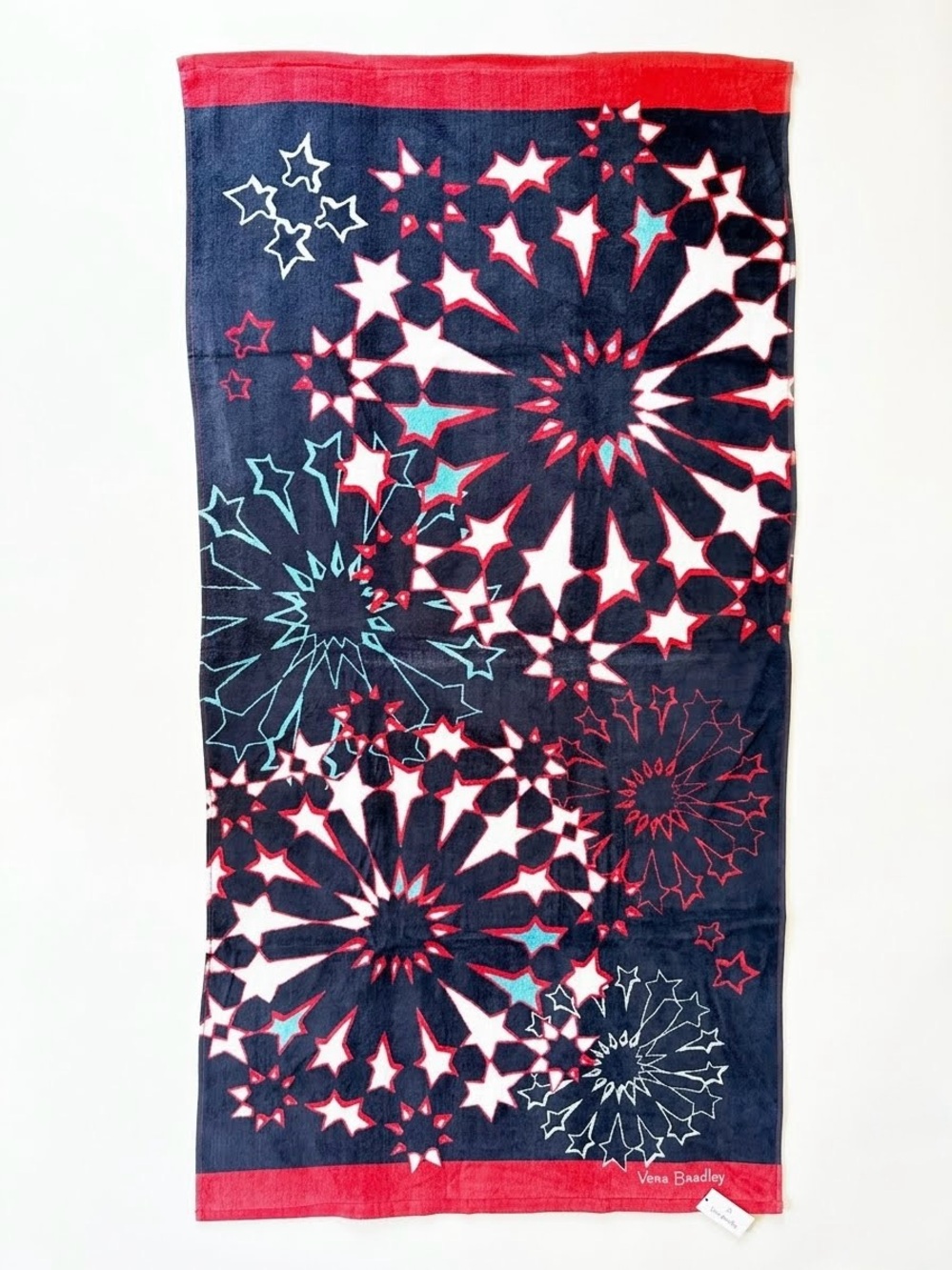 NWT Vera Bradley Patriotic Firecrackers Beach Towel Retired 2012 Red White Blue